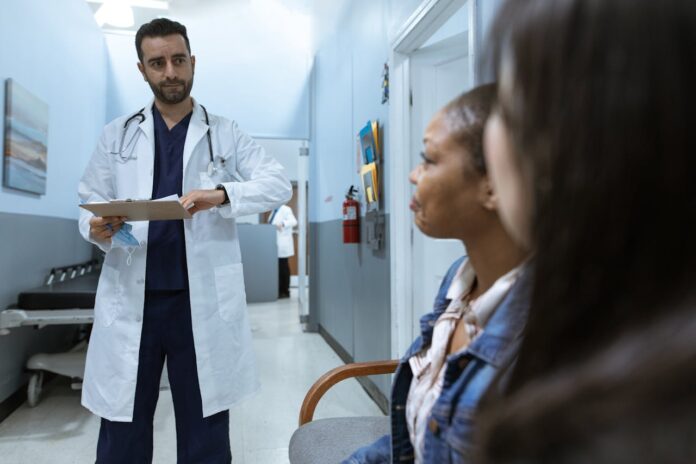 A doctor discussing with a patient in a medical office